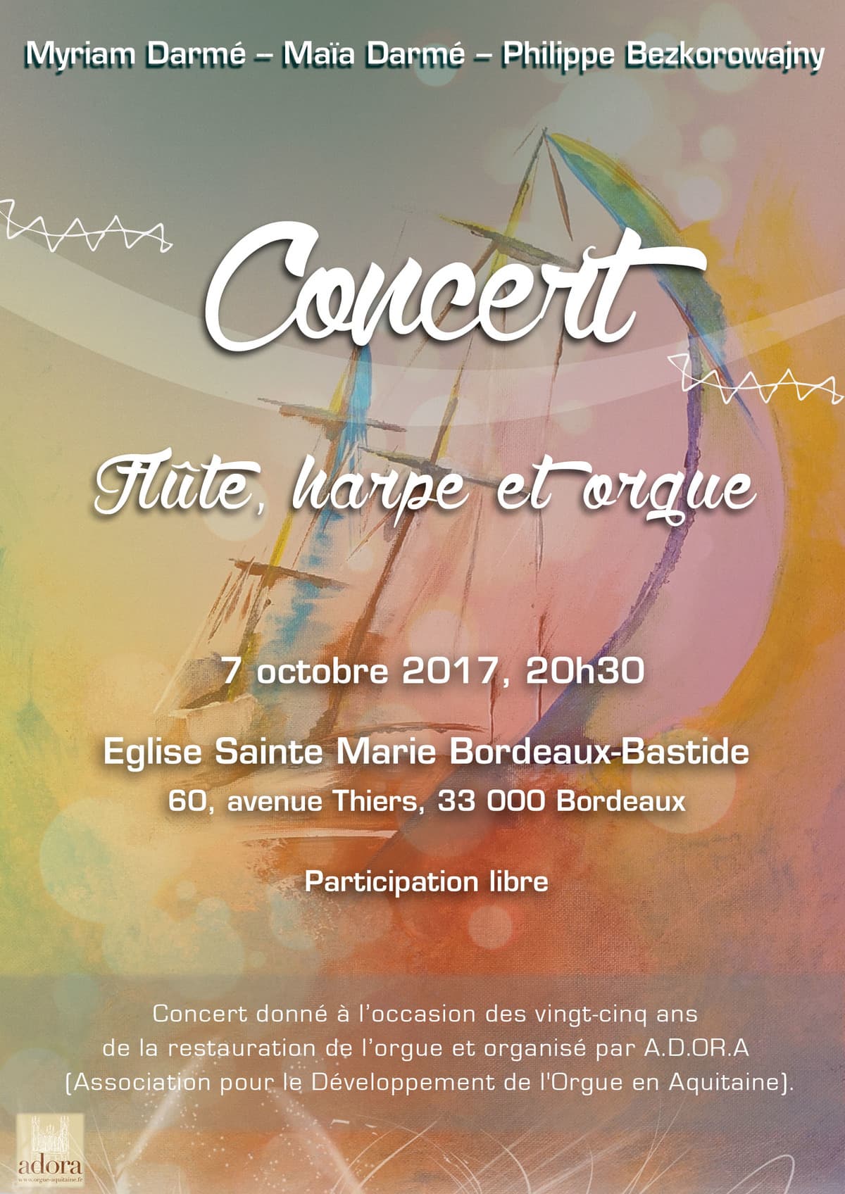 Concert trio flûte, orgue et harpe