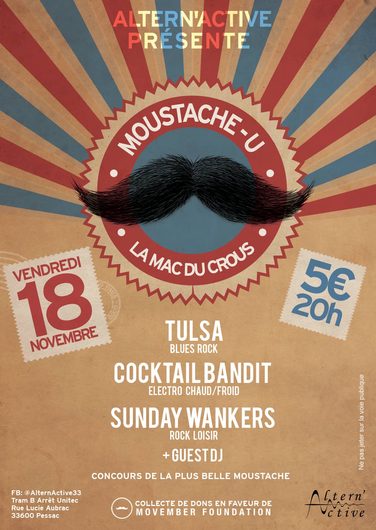 Moustache-U : Movember avec TULSA + Cocktail Bandit + Sunday Wankers