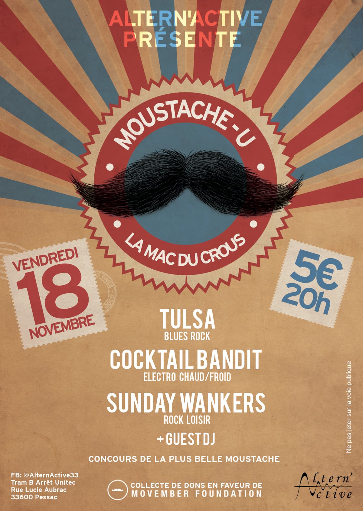 Moustache-U : Movember avec TULSA + Cocktail Bandit + Sunday Wankers