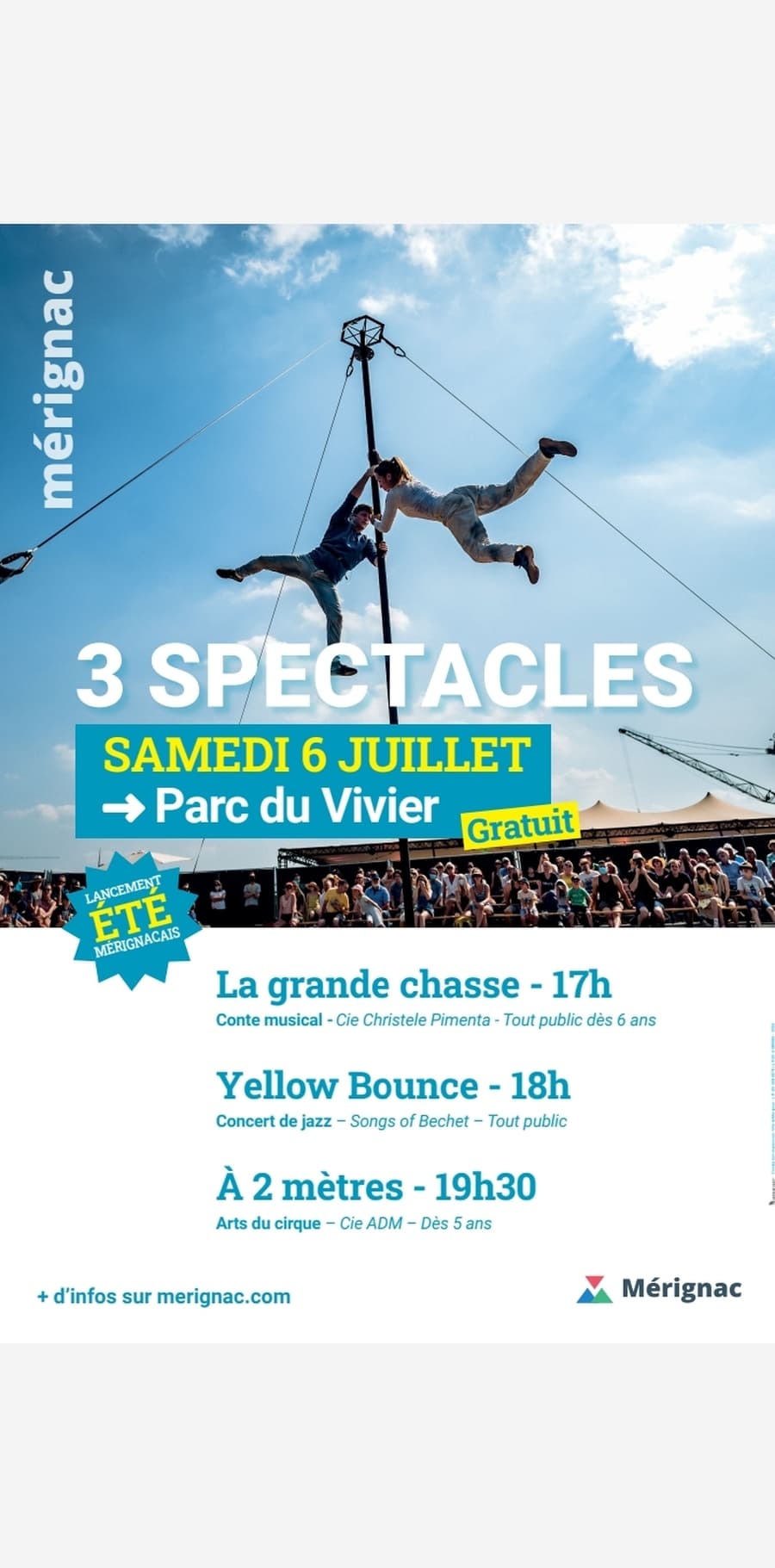 soirée 3 spectacles au Parc : conte musical, jazz et arts du cirque, gratuit de 17h à 21h
