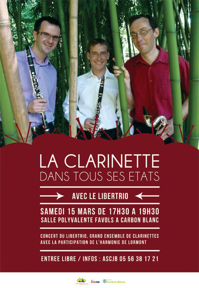 La Clarinette dans tous ses états  avec Libertrio + ensemble de clarinettes + Harmonie de Lormont