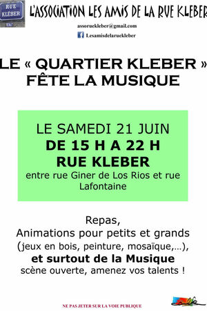 LE « QUARTIER KLEBER » FÊTE LA MUSIQUE Avec Malysé + Dealer de son + Terry et Jade + Stella et Tchang + New age of a french stone + Stella et Tchang  