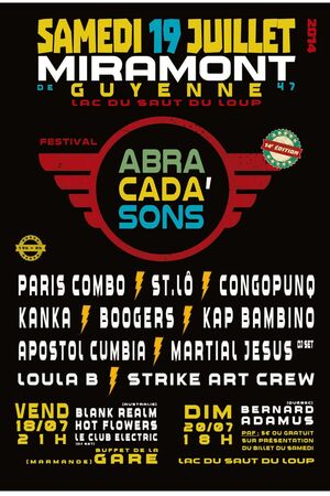 Festival ABRACADA'SONS #14  Avec Paris Combo + Congopunq + Kap Bambino + Boogers + St. Lô + Kanka + Apostol cumbia + Martial Jesus - dj set + Loula B + Strike Art Crew