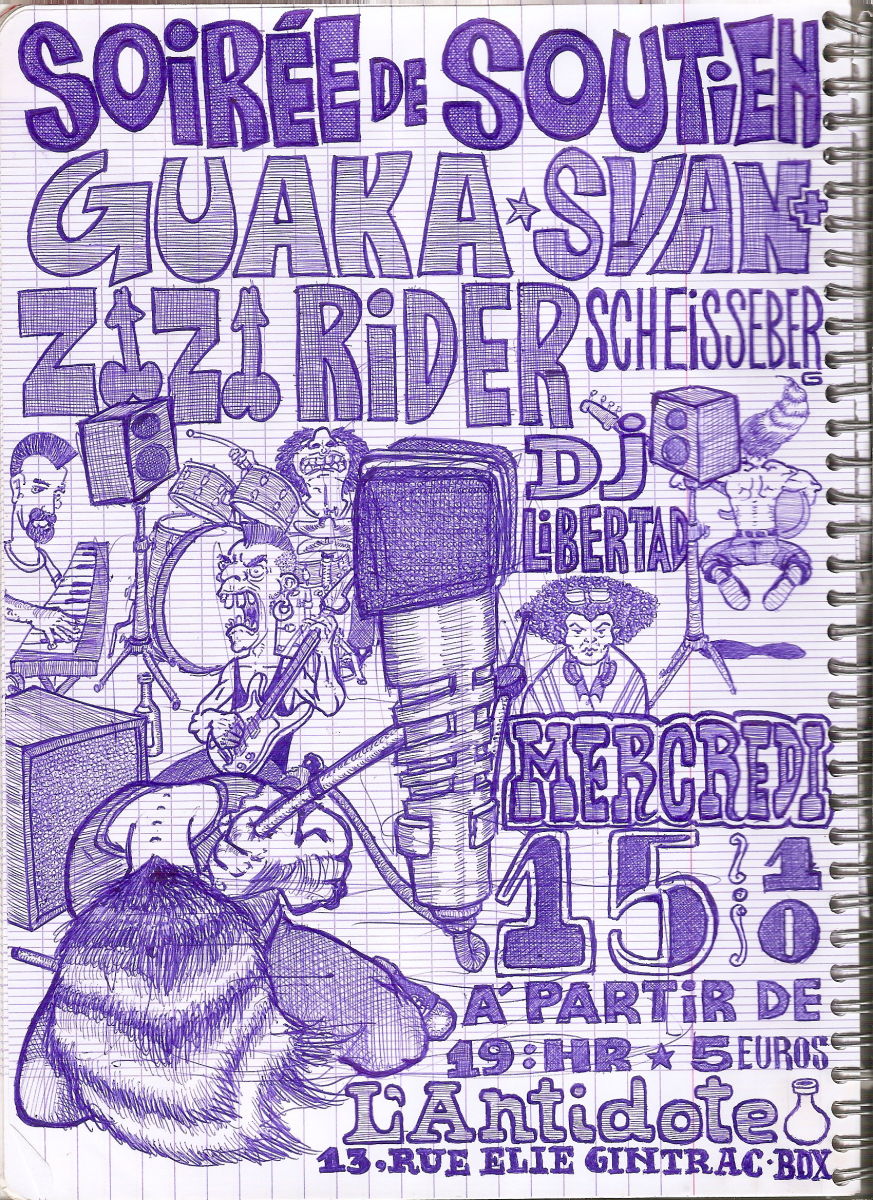 SOIREE DE SOUTIEN A L'ANTIDOTE Avec SVAN + SCHEISSEBERG + GUAKA + ZIZI RIDER + DJ LIBERTAD 