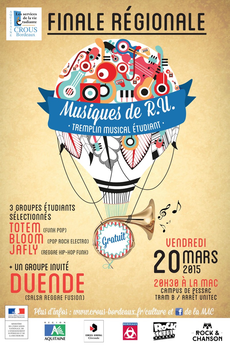 Finale Régionale du tremplin étudiant Musiques de RU Avec BLOOM + JAFLY + TOTEM + DUENDE