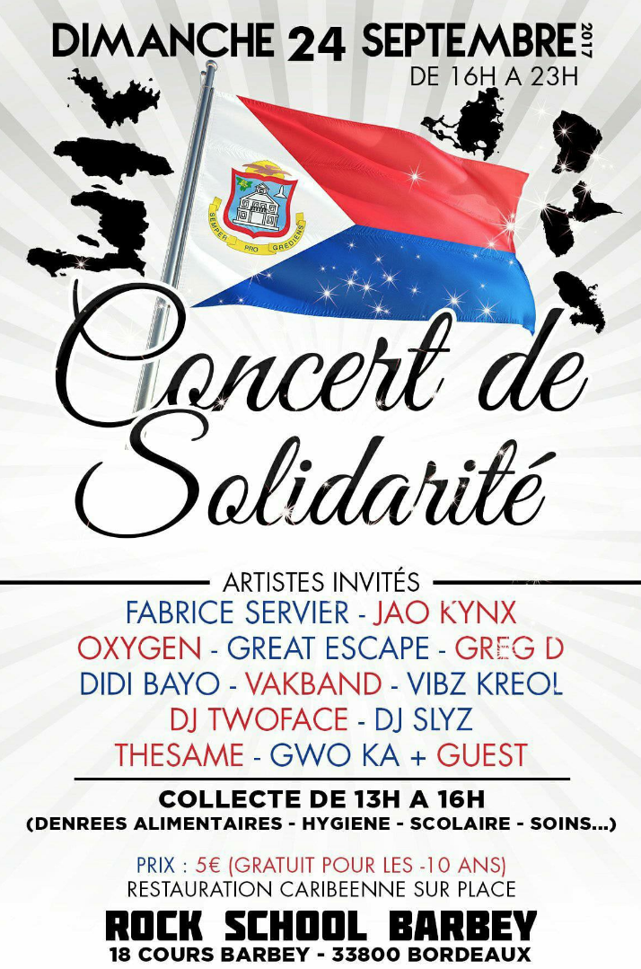 Concert de solidarité Avec Fabrice Servier + Jao Kynx + Oxygen + Great Escape + Greg D + Didi Bayo + Vakband + Vibz Kreol