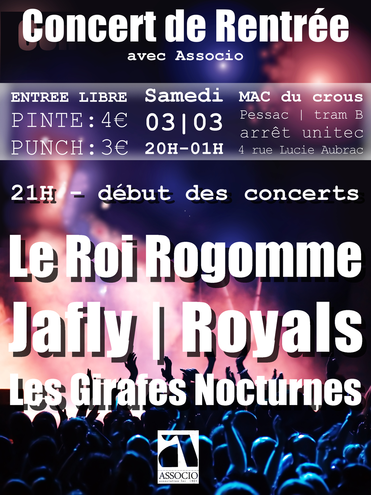 Concert De Rentrée : avec Royals + Les Girafes Nocturnes + Jafly