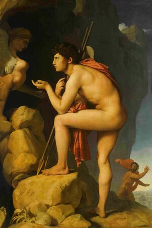 Œdipe explique l'énigme du sphinx de Ingres